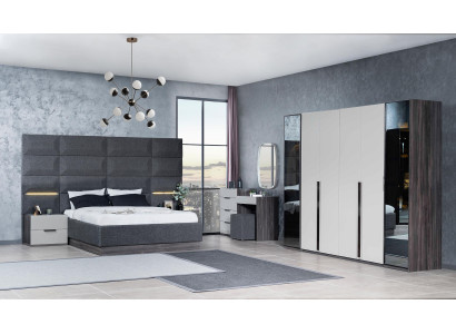 Schlafzimmer Bett Nachttisch Kleiderschrank Kommode mit Spiegel Möbel Holz Luxus