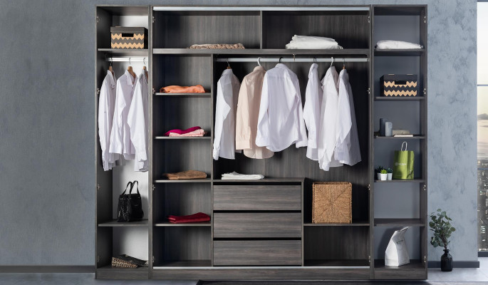 Schlafzimmer Bett Nachttisch Kleiderschrank Kommode mit Spiegel Möbel Holz Luxus