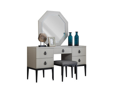 Schminktisch mit Spiegel Grauer Schlafzimmer Design Konsol Hocker Neu