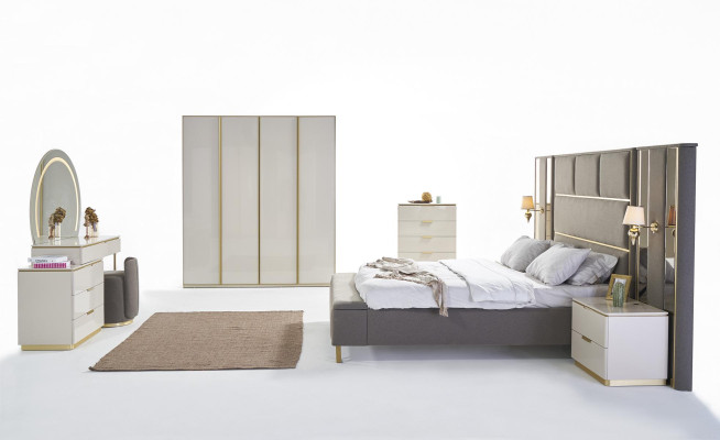 Taupe Polster Betten Doppelbett Holz Schlafzimmer Möbel Hotel Polster 180x200