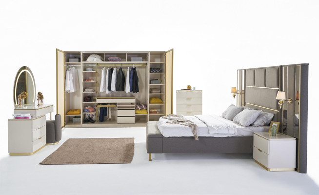 Schlafzimmer Konsolen Nachttisch Set 2x Nachttische Luxus Hotel Möbel Beige Neu