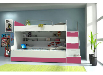 Doppelstockbett Etagenbett Bett Kinderbett Jugendbett Hochbett B003 Rosa/Weiß