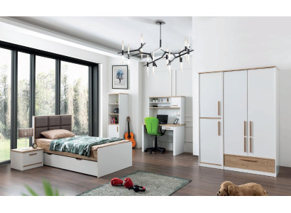 Modernes Jugendzimmer Set Bett Nachttisch Bücherregal Tisch Schlafzimmer 5tlg.