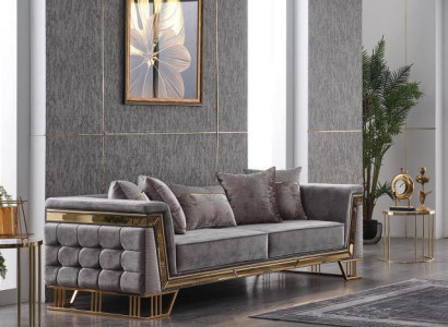 Grauer Dreisitzer Luxus Wohnzimmercouch Designer Textil Sofa Sitzmöbel