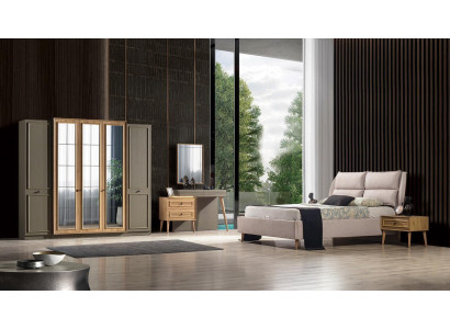 7tlg.Schlafzimmer set Bett + 2x Nachttischе+Kleiderschrank+Schminktisch+Spiegel