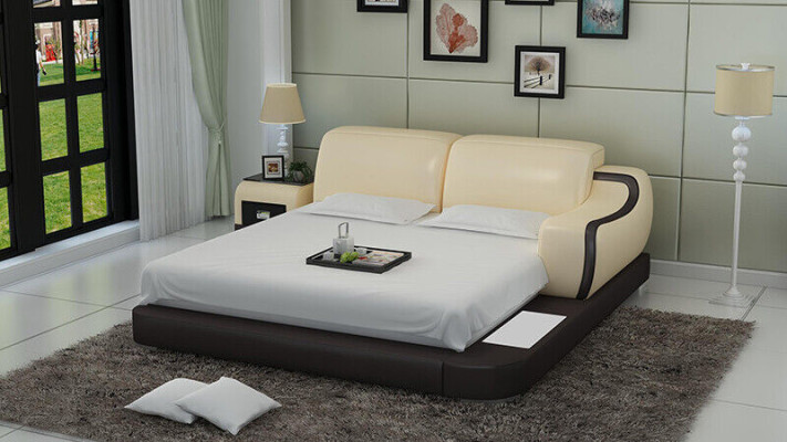 Design Bett XXL Big Betten Hotel Polster 200x200 Multifunktion Regal USB Leder