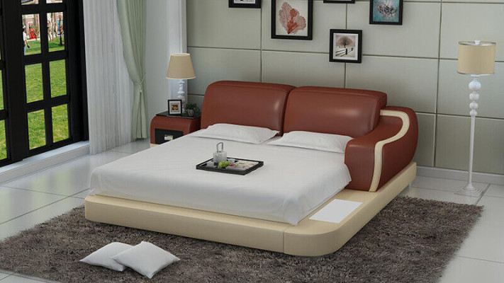 Design Bett XXL Big Betten Hotel Polster 200x200 Multifunktion Regal USB Leder
