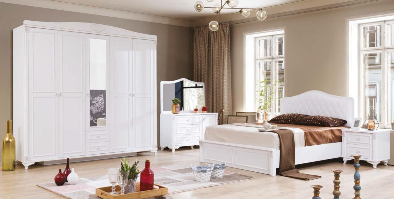 Luxus Schlafzimmer Set 4tlg. Bett 2 Nachttische Kommode Landhaus Möbel Neu