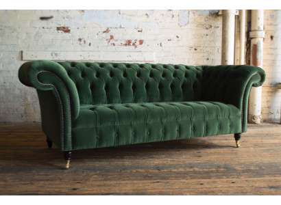 Klassische Chesterfield Design Couch 3 Sitzer Sofa Couch Samt Leder big grün neu