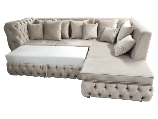 Chesterfield Ecksofa L-Form mit Bettfunktion Textil Luxus Sofa 340 x 220 