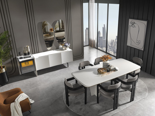 Garnitur Essgruppe Esszimmer Esstisch Luxus Stühle Essecke 7tlg Weiß