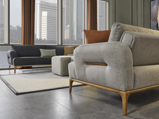 Modern Dreisitzer Sofa 3 Sitzer Sofas Design Grau Modern Stoff Polyester Neu