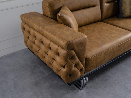 Viersitzer Sofa 4 Sitzer Sofas Kunstleder Braun Wohnzimmer Luxus
