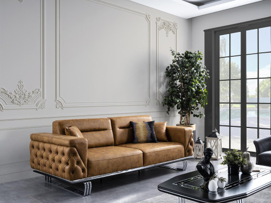 Viersitzer Sofa 4 Sitzer Sofas Kunstleder Braun Wohnzimmer Luxus