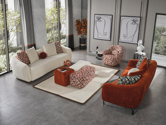 Sofagarnitur Sofa Sessel 431 Sitz Stoff Luxus Sofas Orange Wohnzimmer