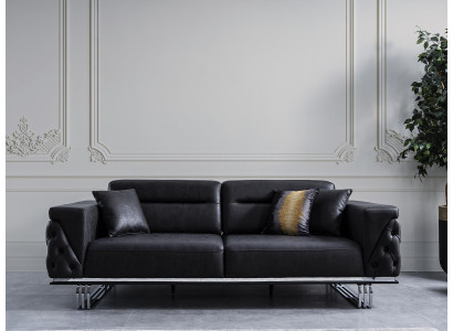 Dreisitzer Sofa 3 Sitzer Sofas Schwarz Kunstleder Wohnzimmer Luxus