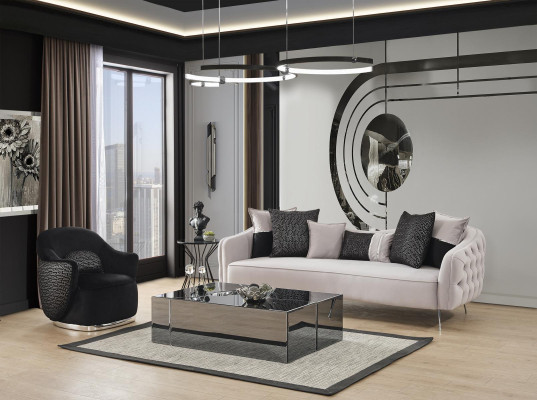 Modern Sofagarnitur Sofa 3 Sitzer Sessel Dreisitzer Stoff Weiß Polyester Set