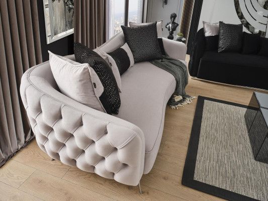 Modern Sofagarnitur Sofa 3 Sitzer Sessel Dreisitzer Stoff Weiß Polyester Set