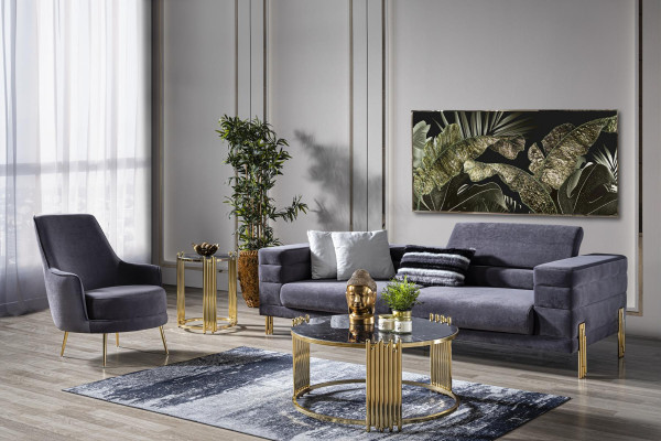 Luxus Sofagarnitur Sofa 3 Sitzer Sessel Stoff Modern Grau Modern Set