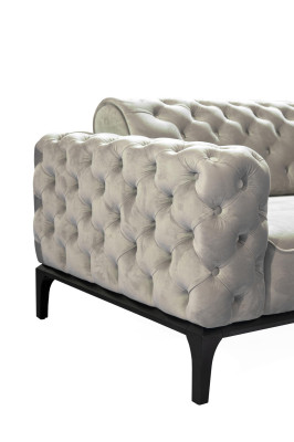 Chesterfield Sofagarnitur Sofa 3+1 Sitzer Stoff Grau Luxus Sofas Weiß