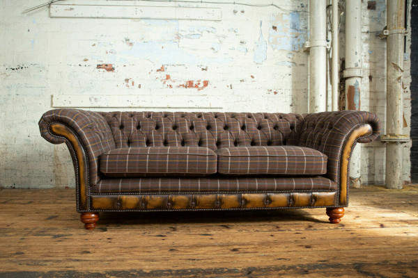 Klassische Chesterfield Sofa 3 Sitzer Design Sofas Polster Couchen Leder Braun