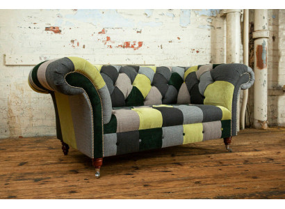 Designer Chesterfield Sofa 2 Sitzer Couch Polster Sofas Stoff Wohnzimmer Couchen