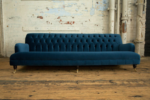 Großer blauer Chesterfield Viersitzer xxl Luxus Sofa Couch Polster Möbel