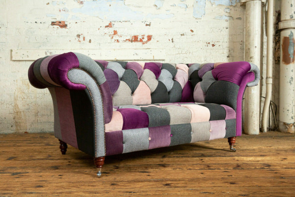 Chesterfield 2 Sitzer Sofa Textil Couch Polster Design Bunt Sofas