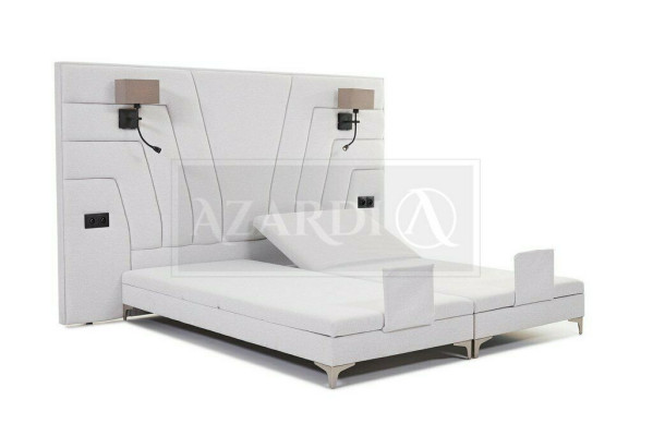 Bett Betten Doppelbett Schlafzimmer Leder Polster Textil Hotel + Lampen