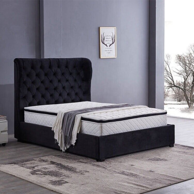 Schwarzes Chesterfield Polsterbett Luxus Schlafzimmer Deko Design Betten Leder