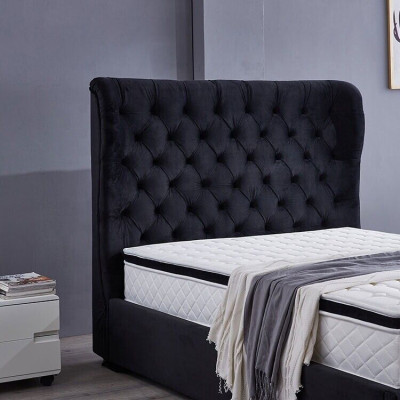 Schwarzes Chesterfield Polsterbett Luxus Schlafzimmer Deko Design Betten Leder