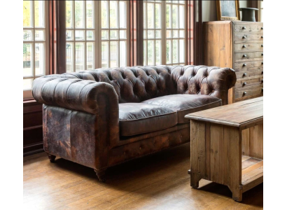 Brauner Chesterfield Mens Club Sofa Couch Leder Polster Dreisitzer 