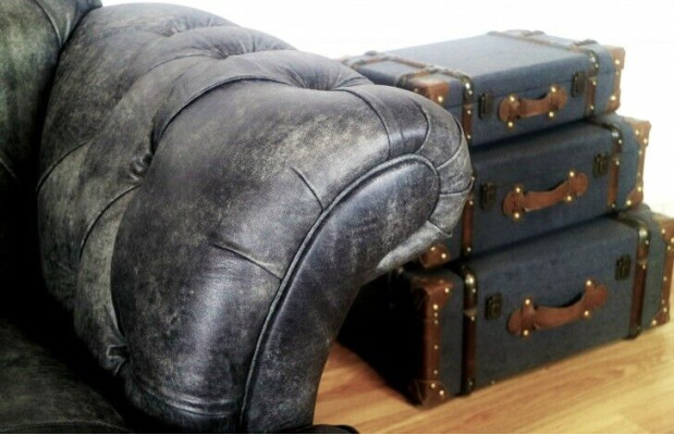 Chesterfield Big Xxl Couch % Leder Schwarzer 3-Sitzer Vintage-Stil