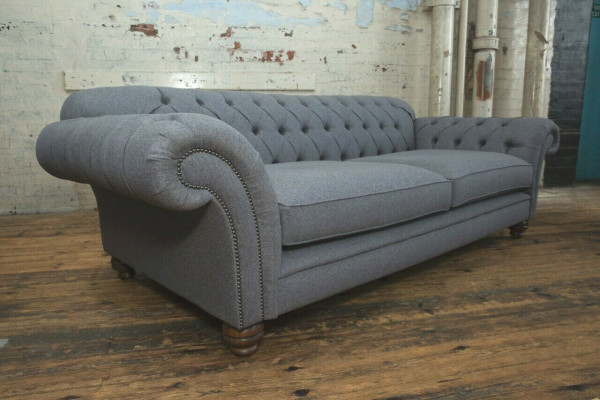 Modernes Sofa Chesterfield Couch 4 Sitzer Couchen Samt Leder Design Grau