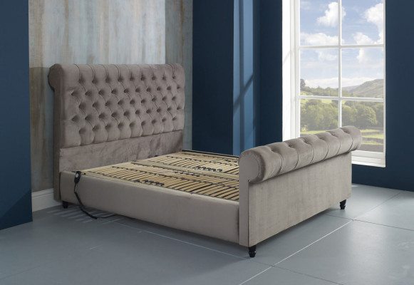 Designer Chesterfield Taupes Luxus Doppelbett Polster Gestell