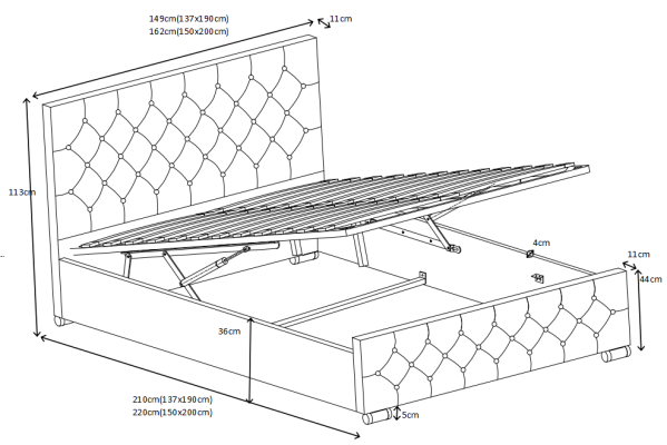 Chesterfield Bett Design Schlafzimmer Englische Betten 200x200cm Textil Polster