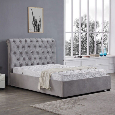 Royales Graues Schlafzimmer Bett Polster Betten Chesterfield Design Textil 
