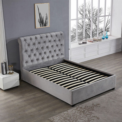 Royales Graues Schlafzimmer Bett Polster Betten Chesterfield Design Textil 