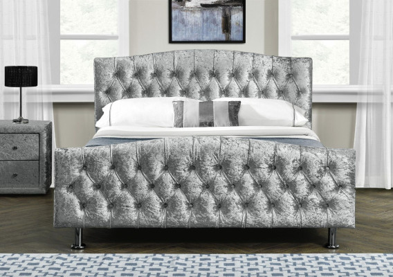 Polster Chesterfield graues Luxus Doppelbett Schlafzimmer Designer Betten