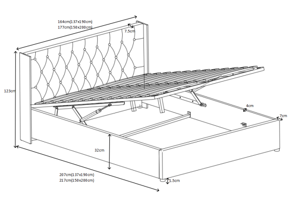 Chesterfield Bett Design Schlafzimmer Englisches Betten 180x200cm Textil
