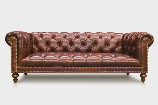 Brauner Chesterfield 3 Sitzer Sofa Ledersofa Couch Polster Möbel