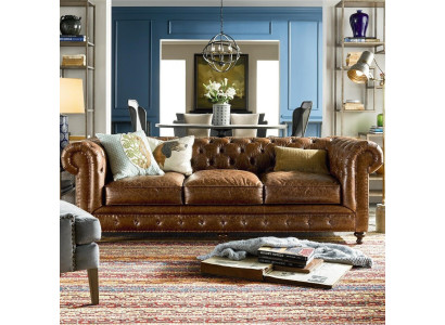 Designer Chesterfield brauner Dreisitzer Luxus 3-Sitzer Couch