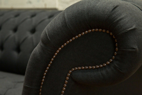 Schwarze Chesterfield Textil Leder Sofa Couch Polster Big Sitzpolster xxl 265cm