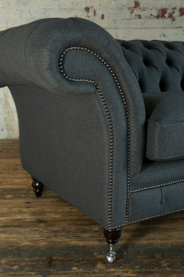 Original Chesterfield Textil Leder Sofa Couch Polster Big Sitzpolster Grau 265cm