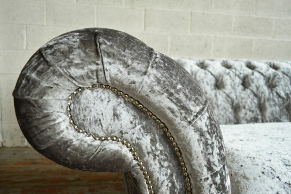 Silber Chesterfield Textil Leder Sofa Couch Polster Big Sitzpolster Neu 265cm