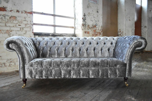 Dreisitzer Silber Couch Polster Design Sofa 3-er Chesterfield Sofa