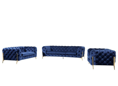 Luxus Textil Stoff Sofa Couch Polster Sitz 3+1 Garnitur Chesterfield Garnituren