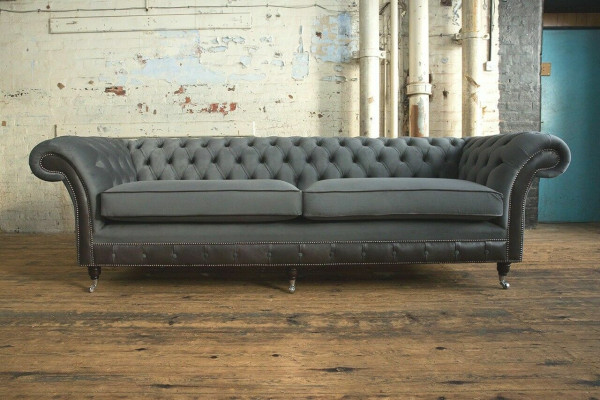 Klassische Chesterfield Couch 4 Sitzer Sofa Couch Samt Leder Design Schwarz Neu