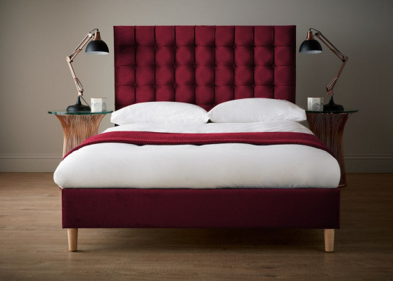 Rotes Luxus Samt Textil Bett Doppel Design Chesterfield 180x200cm Betten Neu