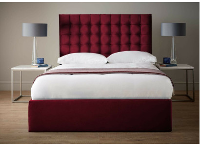 Rotes Luxus Samt Textil Bett Doppel Design Chesterfield 160x200cm Betten Neu